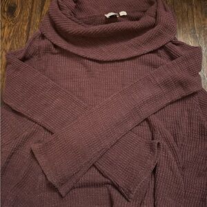 Anthropologie Rich Maroon Cowl Neck Sweater with Bell Sleeves and Flowy Bottom